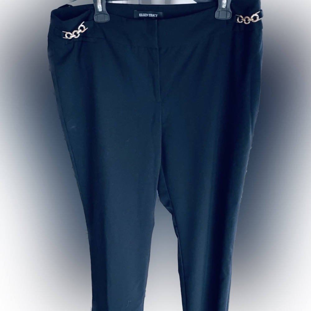 Black Ellen Tracy size 14 Dress Pants with Chain Detail